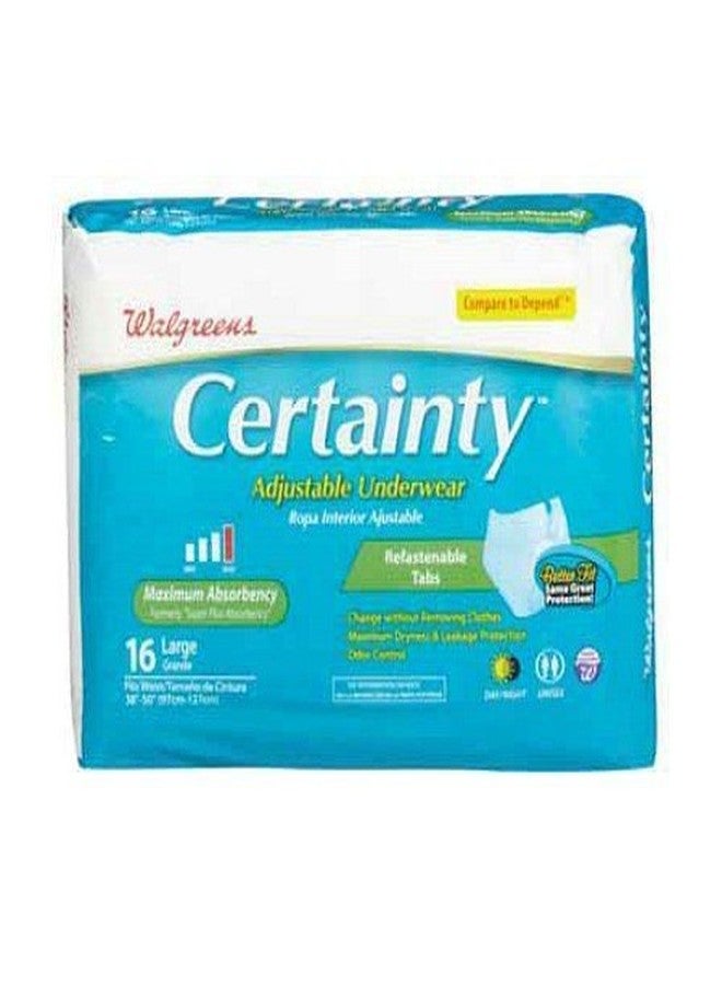 Walgreens Certainty Adjustable Underwear, Maximum Absorbency, Large, 16 ea